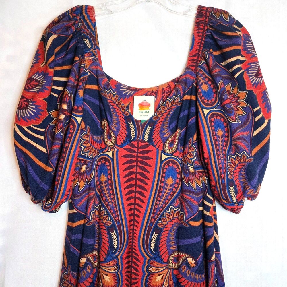 FARM RIO Maxi Dress ANTHROPOLOGIE Macaw Arabesque Short Sleeve Boho Women Medium - Picture 4 of 11